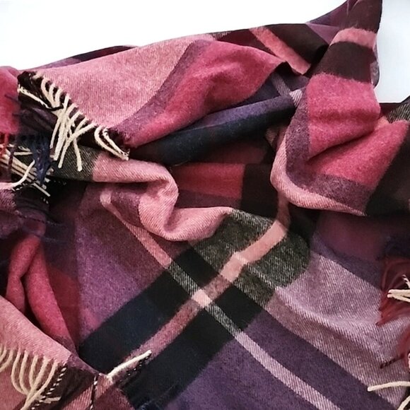 Bronte by Moon 100% Pure Wool Large Throw Blanket Madison Purple Plaid 58" X 68" - Picture 3 of 6